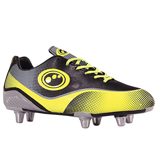 Optimum Atomik Jungen Rugbyschuh, Black (Yellow/Grey), 4 UK